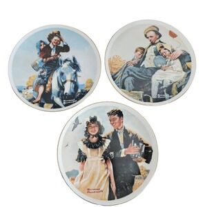 Norman Rockwell Vintage Young Love Collector Plates 3 Set Japan Fine Porcelain